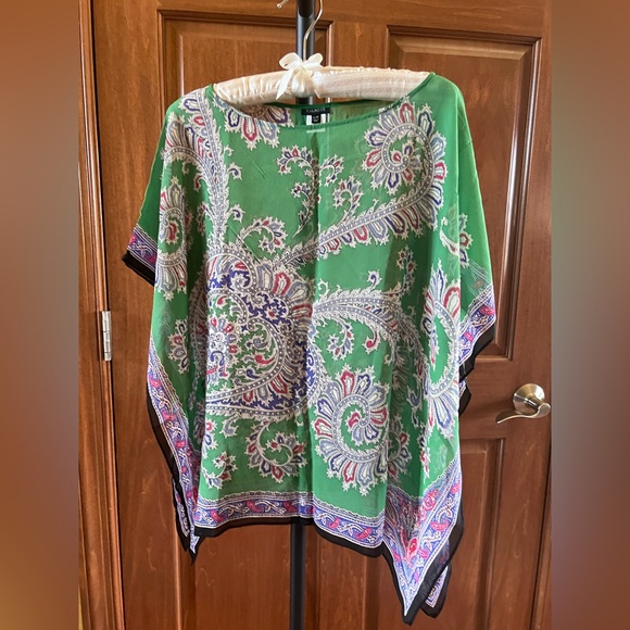 Talbots Other - Talbots Cover Up 100% Silk Sheet Paisley Green Multicolor Top Size S/M